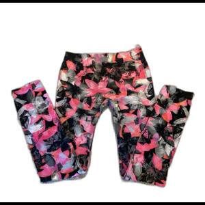 No Boundaries NOBO Leggings Sz Jr Medium 7-9 Hot Pink Gray Floral Athleisure